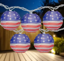 Northlight 10-Count American Flag 4Th Of July Paper Lantern Lights, 8.5Ft White Wire