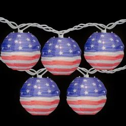 Northlight 10-Count American Flag 4Th Of July Paper Lantern Lights, 8.5Ft White Wire