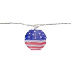 Northlight 10-Count American Flag 4Th Of July Paper Lantern Lights, 8.5Ft White Wire