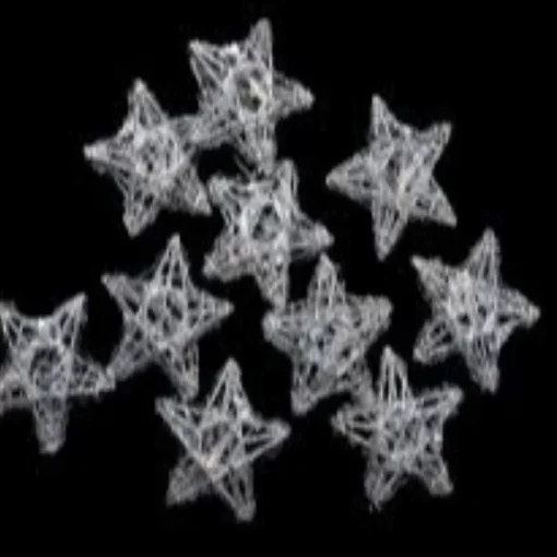 PENN 10-Count Battery Operated Warm Clear Sparkling Glittered Star Christmas Light Set, 6.6Ft Silver Wire