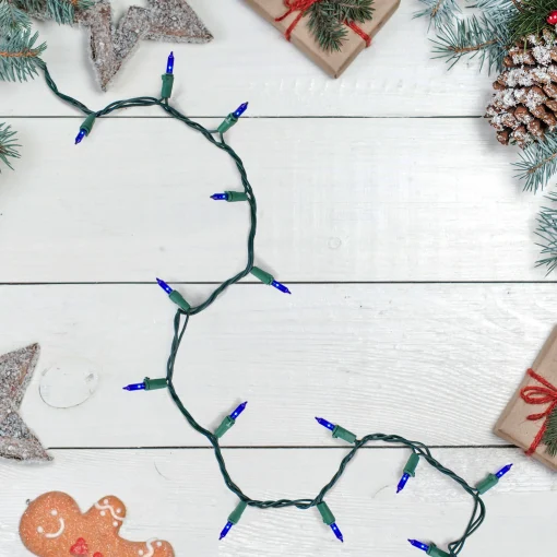 GKI/Bethlehem Lighting 100-Count Blue Mini Christmas Light Set, 45.5Ft Green Wire