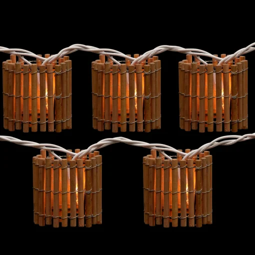 Northlight 10-Count Brown Tropical Bamboo Outdoor Patio String Light Set, 7.25Ft White Wire