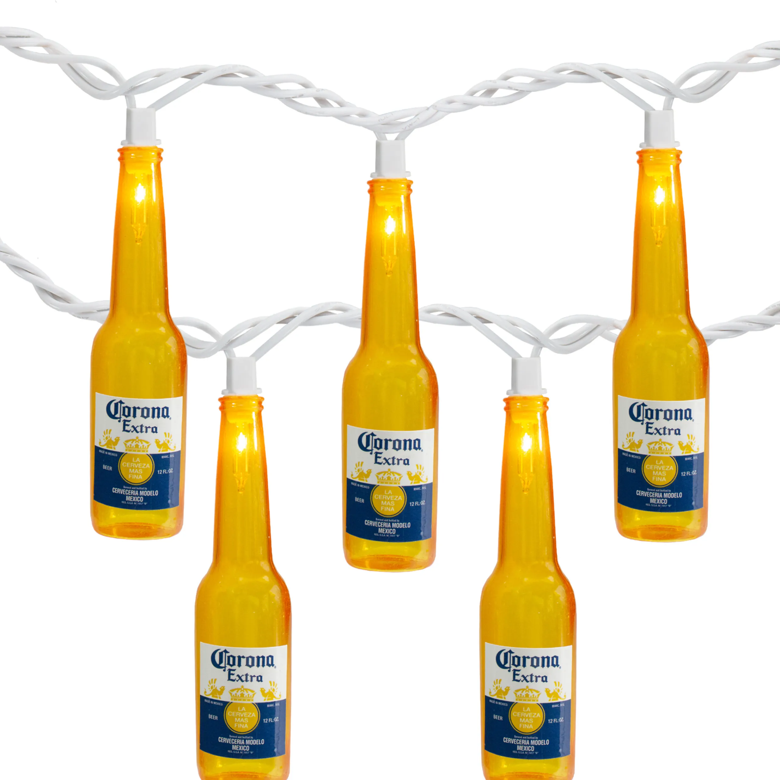 Northlight 10-Count Clear Corona Extra Beer Bottle Patio Light Set, 9Ft White Wire