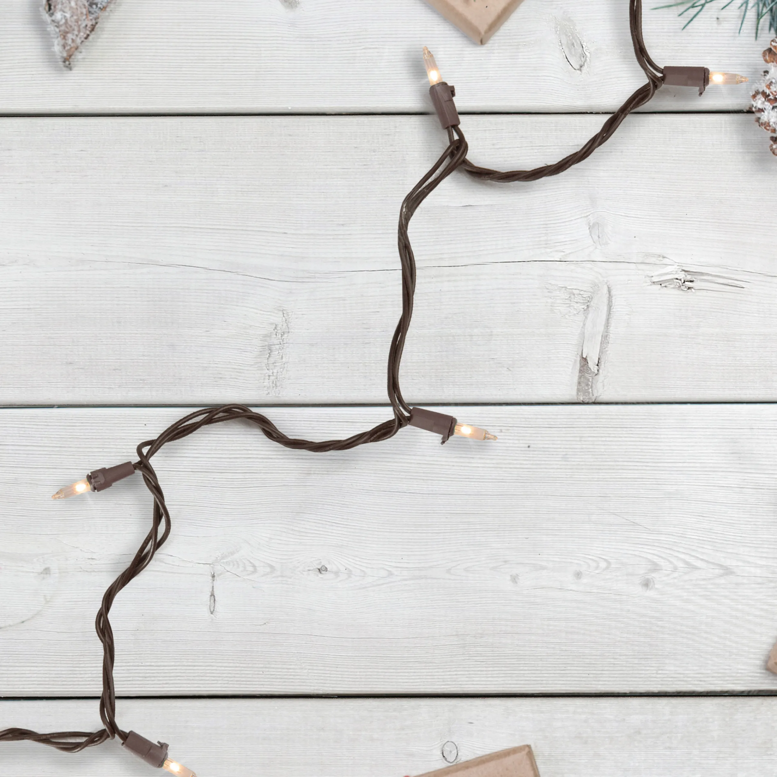 Brite Star 300-Count Clear Mini Christmas Light Set, 68Ft Brown Wire