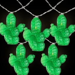 Northlight 10-Count Green Prickly Pear Cactus Led String Lights - 4.5Ft Clear Wire