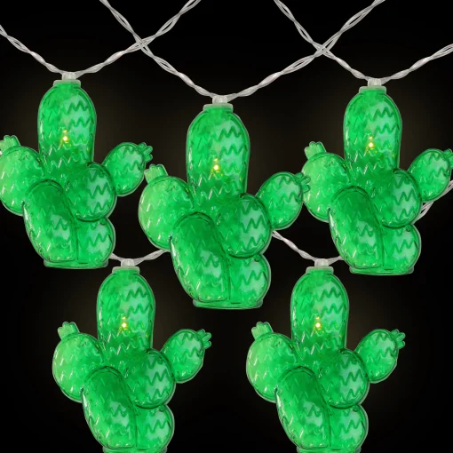 Northlight 10-Count Green Prickly Pear Cactus Led String Lights - 4.5Ft Clear Wire