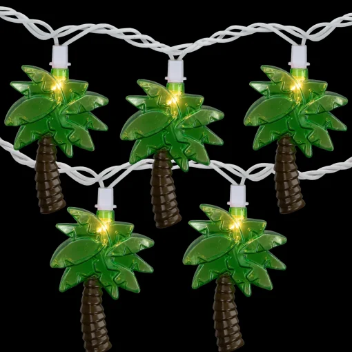 Northlight 10-Count Green Tropical Palm Tree Outdoor Patio String Light Set, 7.25Ft White Wire