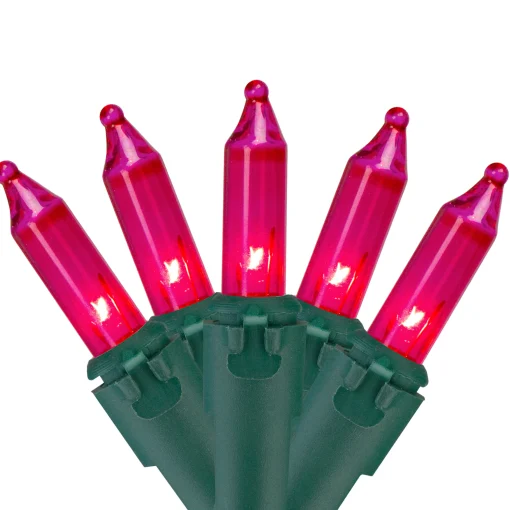 Northlight 50-Count Pink Mini Christmas Light Set, 10Ft Green Wire