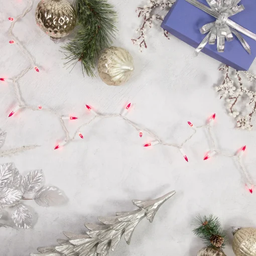 Northlight 50-Count Pink Mini Christmas Light Set, 10 Ft White Wire