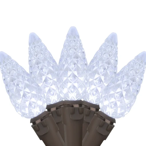 Northlight 70-Count Pure White Led Faceted C6 Christmas String Lights, 23Ft Brown Wire