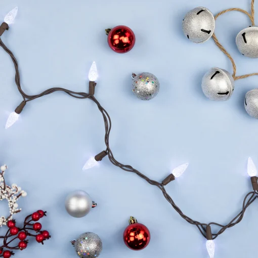 Northlight 70-Count Pure White Led Faceted C6 Christmas String Lights, 23Ft Brown Wire