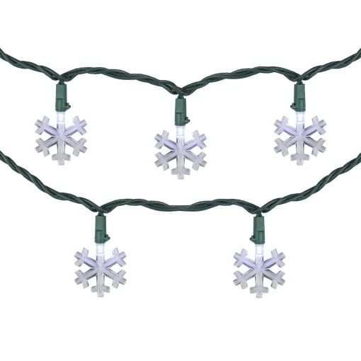 Northlight 20-Count Pure White Led Snowflake Christmas Light Set, 4.5Ft Green Wire