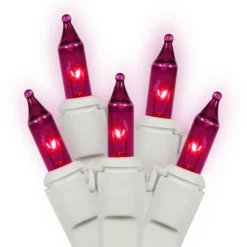 Vickerman 150-Count Purple Mini Christmas Light Set, 50Ft White Wire