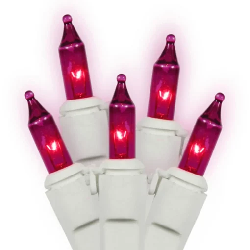 Vickerman 150-Count Purple Mini Christmas Light Set, 50Ft White Wire