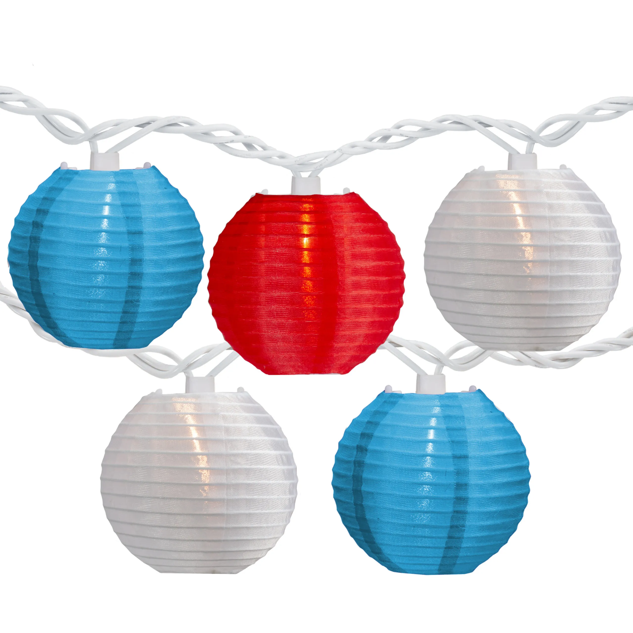 Northlight 10-Count Red, White And Blue 4Th Of July Paper Lantern Lights, 8.5Ft White Wire