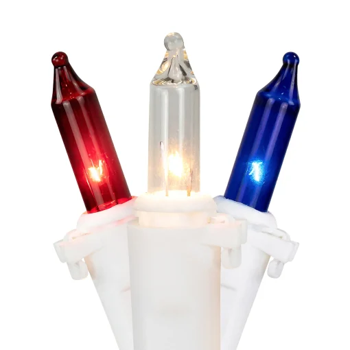 Northlight 50-Count Red, White, Blue 4Th Of July Mini Light Set, 10Ft White Wire