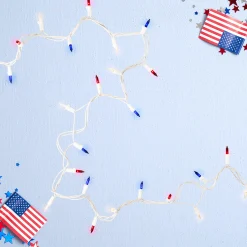 Northlight 50-Count Red, White, Blue 4Th Of July Mini Light Set, 10Ft White Wire
