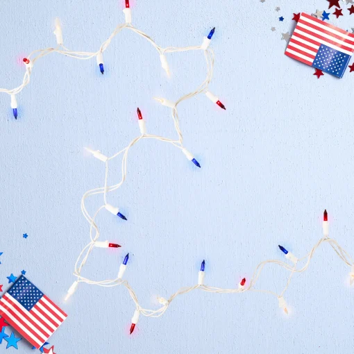 Northlight 50-Count Red, White, Blue 4Th Of July Mini Light Set, 10Ft White Wire
