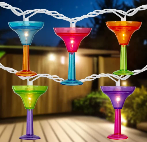 Northlight 10-Count Vibrantly Colored Margarita Glass Summer Outdoor Patio Christmas Light Set, 7.5' White Wire