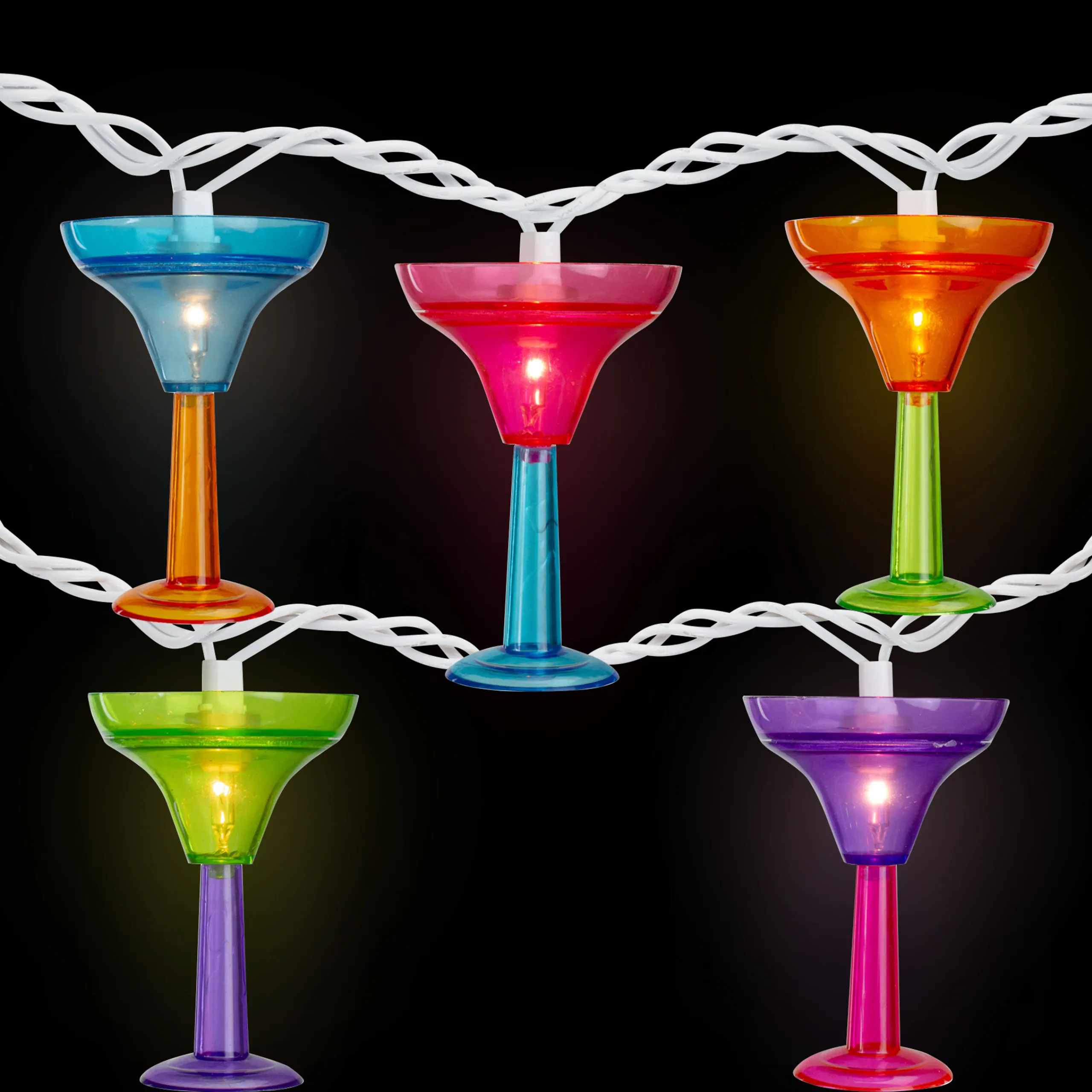 Northlight 10-Count Vibrantly Colored Margarita Glass Summer Outdoor Patio Christmas Light Set, 7.5' White Wire