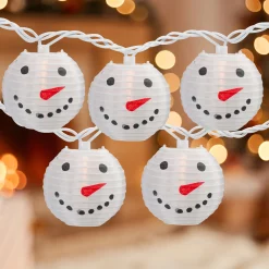 Northlight 10-Count White Snowman Paper Lantern Christmas Lights, 8.5Ft White Wire