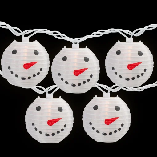 Northlight 10-Count White Snowman Paper Lantern Christmas Lights, 8.5Ft White Wire