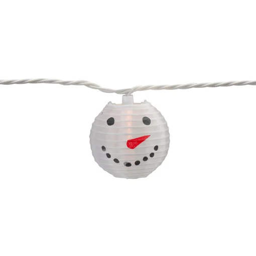 Northlight 10-Count White Snowman Paper Lantern Christmas Lights, 8.5Ft White Wire