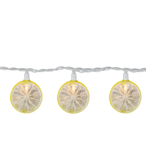 Dennis East 10-Count Yellow And Clear Lemon Patio String Mini Summer Light Set, 8.5Ft White Wire