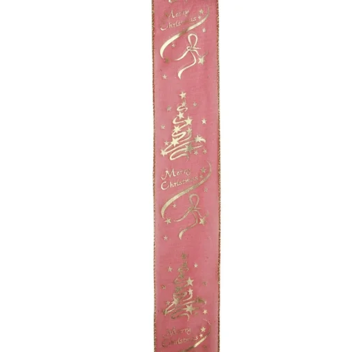 Ribbon*Northlight Cranberry Red And Gold "Merry Christmas" Wired Christmas Craft Ribbon 2.5" X 10 Yards