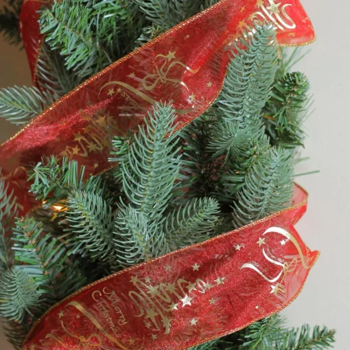 Ribbon*Northlight Cranberry Red And Gold "Merry Christmas" Wired Christmas Craft Ribbon 2.5" X 10 Yards