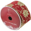 Ribbon*Northlight Cranberry Red And Gold Poinsettia Christmas Wired Craft Ribbon 2.5" X 10 Yards