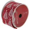 Ribbon*Northlight Cranberry Red And White Trees Burlap Wired Christmas Craft Ribbon 2.5" X 10 Yards