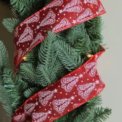 Ribbon*Northlight Cranberry Red And White Trees Burlap Wired Christmas Craft Ribbon 2.5