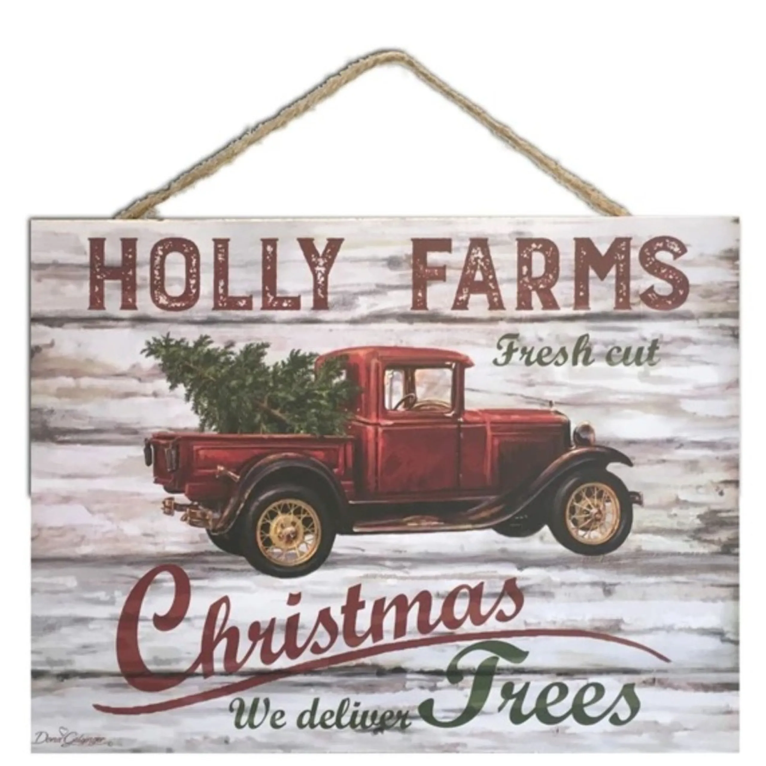 Signs & Plaques*Glow Decor Cream White And Red Holly Farms Rectangular Sign With Rope Hanger 7" X 10"