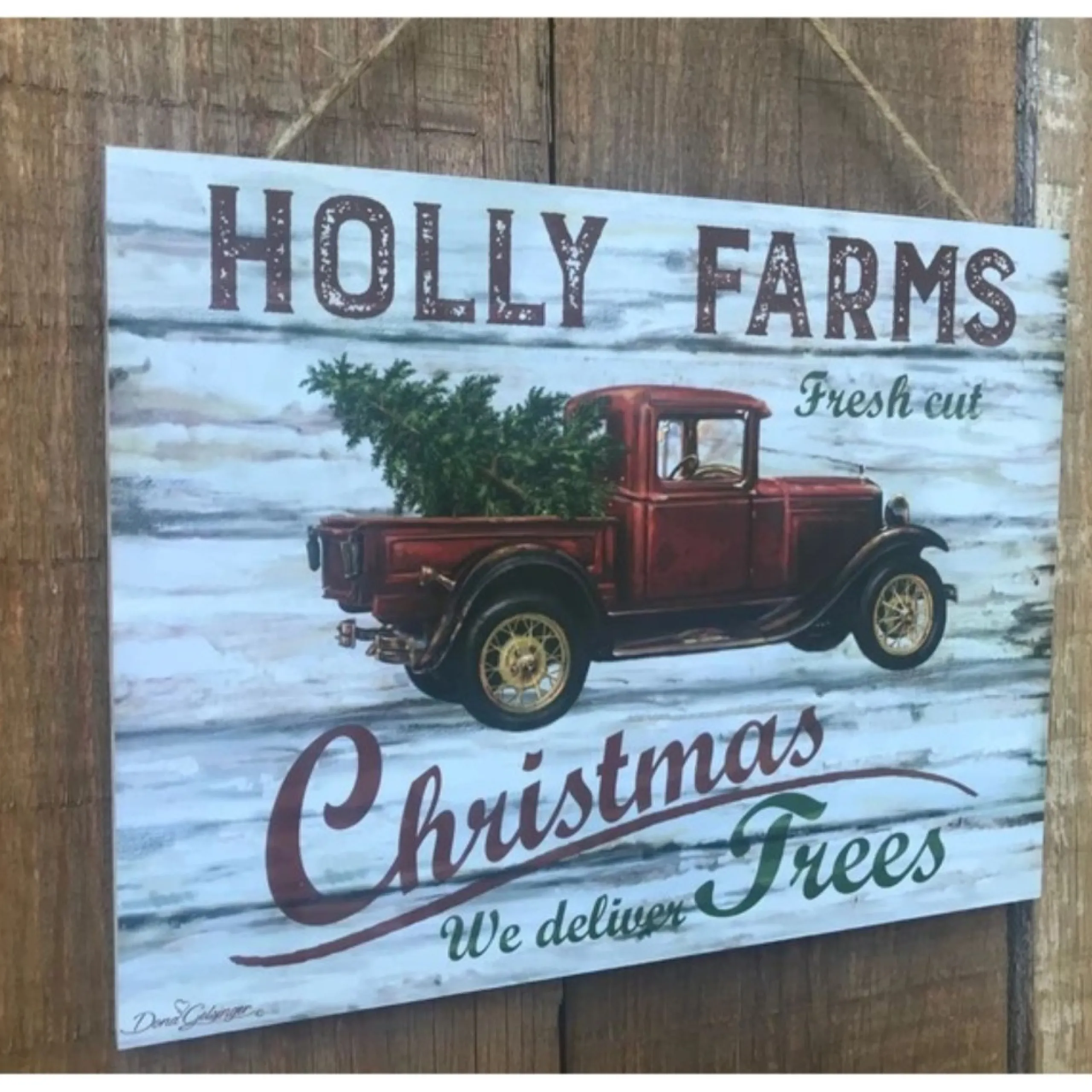 Signs & Plaques*Glow Decor Cream White And Red Holly Farms Rectangular Sign With Rope Hanger 7" X 10"