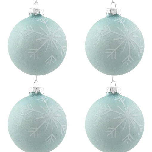 Northlight Balls>4Ct Blue And Silver Snowflake Glass Christmas Ball Ornaments 3.25" (80Mm)