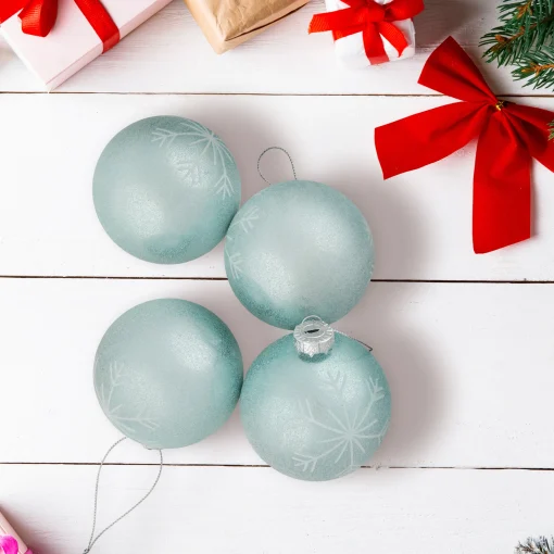 Northlight Balls>4Ct Blue And Silver Snowflake Glass Christmas Ball Ornaments 3.25" (80Mm)