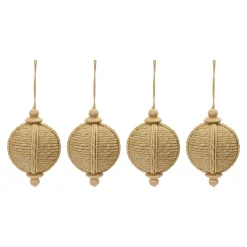 Melrose Finials>4Ct Brown Woven Jute Rope Christmas Onion Ornaments 6.5"