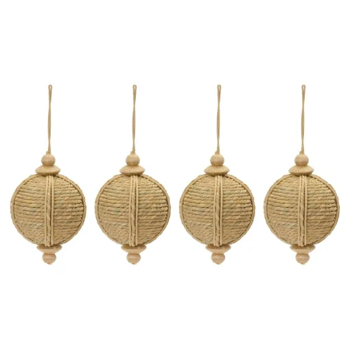 Melrose Finials>4Ct Brown Woven Jute Rope Christmas Onion Ornaments 6.5"
