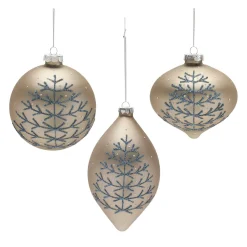 Melrose Balls>6Ct Champagne Yellow And Blue Glittered Glass Christmas Ornaments 6.25" (158Mm)