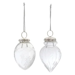 Melrose Pendants & Drops>6Ct Etched Glass Teardrop Christmas Ornament 4.5"