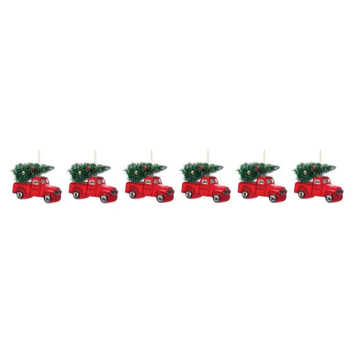 Melrose Transportation>6Ct Glittered Glass Pickup Truck Christmas Ornaments 4.25"
