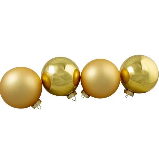 Northlight Glass Balls>4Ct Gold Glass 2-Finish Christmas Ball Ornaments 4" (100Mm)