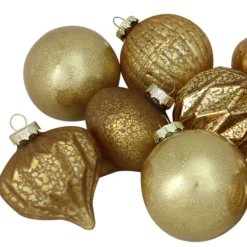 Northlight Glass Balls></noscript>12Ct Gold Mercury Glass Style Glass Christmas Ornament Set 3