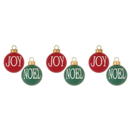 Melrose Balls>6Ct Green And Red "Joy" "Noel" Ball Christmas Ornaments 6" (152Mm)