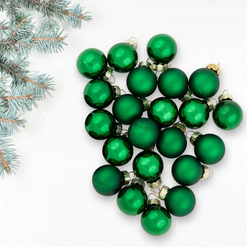 Northlight Glass Balls>24Ct Green 2-Finish Glass Christmas Ball Ornaments 1" (25Mm)