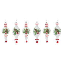 Melrose Finials></noscript>6Ct Holly Christmas Finial Drop Ornaments 7.75