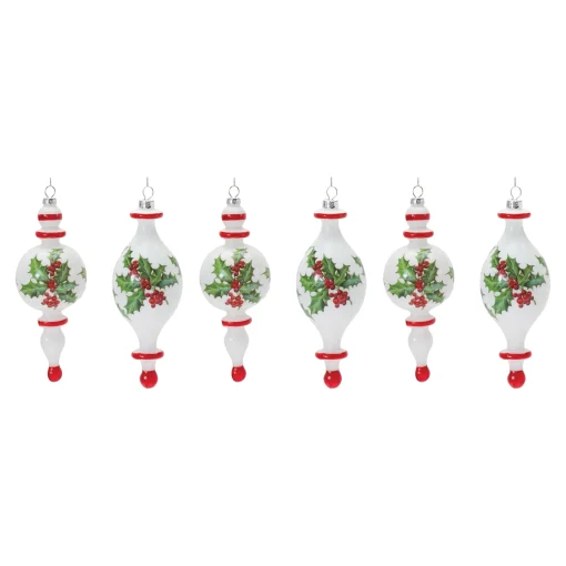 Melrose Finials>6Ct Holly Christmas Finial Drop Ornaments 7.75"