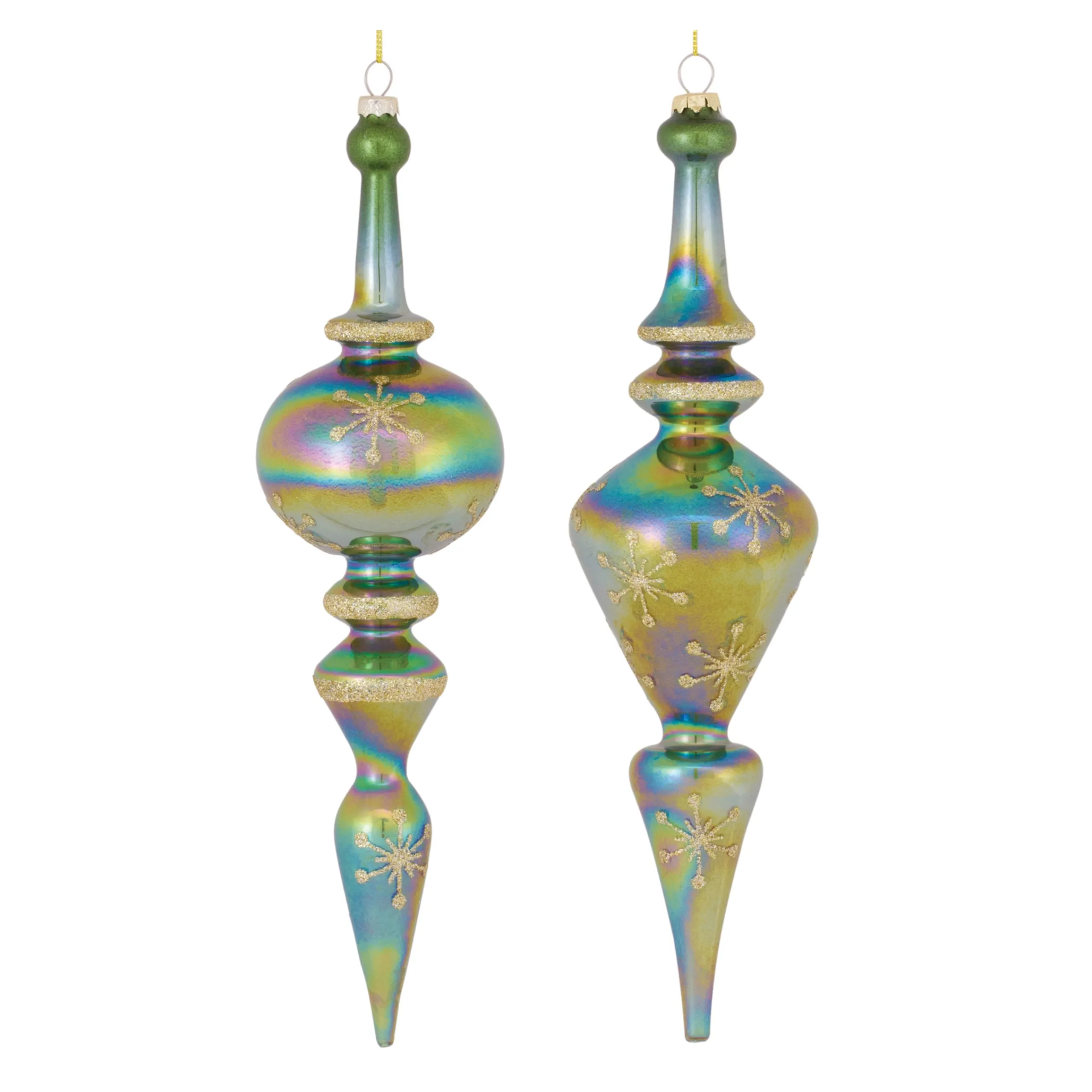 Melrose Finials>6Ct Iridescent Glass Finial Christmas Drop Ornaments 12.5"