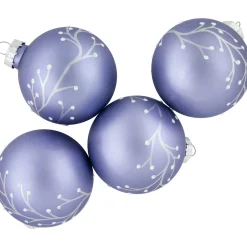 Northlight Glass Balls></noscript>4Ct Matte Purple Glass Ball Christmas Ornaments With Branch Design 2.5